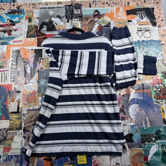 Foot‎ Locker 2XL Striped Long Sleeve Polo Shirt Menswear Blue Gray Casual - Picture 6 of 8